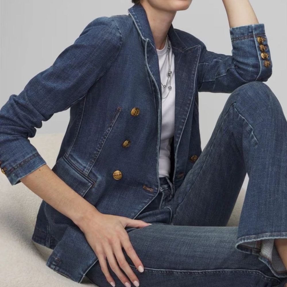 🆕 White House Black market Denim Studio Blazer - Picture 4 of 16